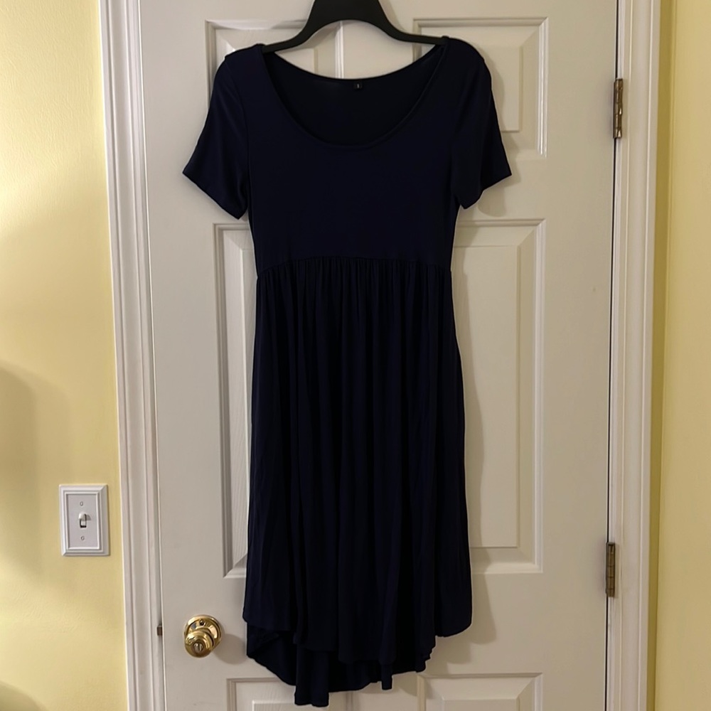 Navy Blue Women's Short Sleeve Loose Swing Dress, size small